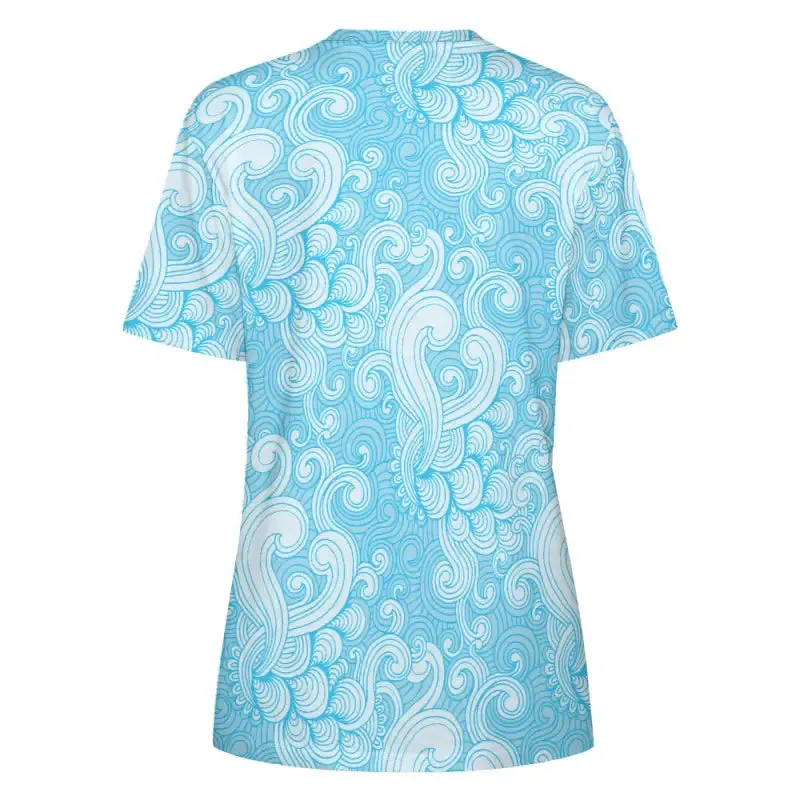 Turn Sidewalks into Catwalks with This Women’s Blue Swirl Print Tee