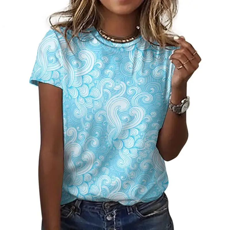 Turn Sidewalks into Catwalks with This Women’s Blue Swirl Print Tee