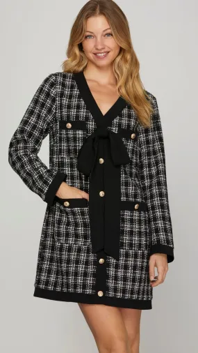 Tweed Button Front Dress w/Bow Pockets