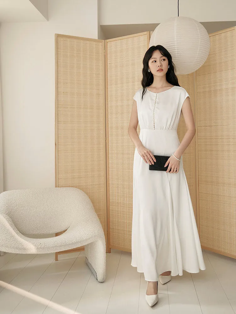 Wedding Dinner Party Pearl Button Long Maxi Fishtail Dress