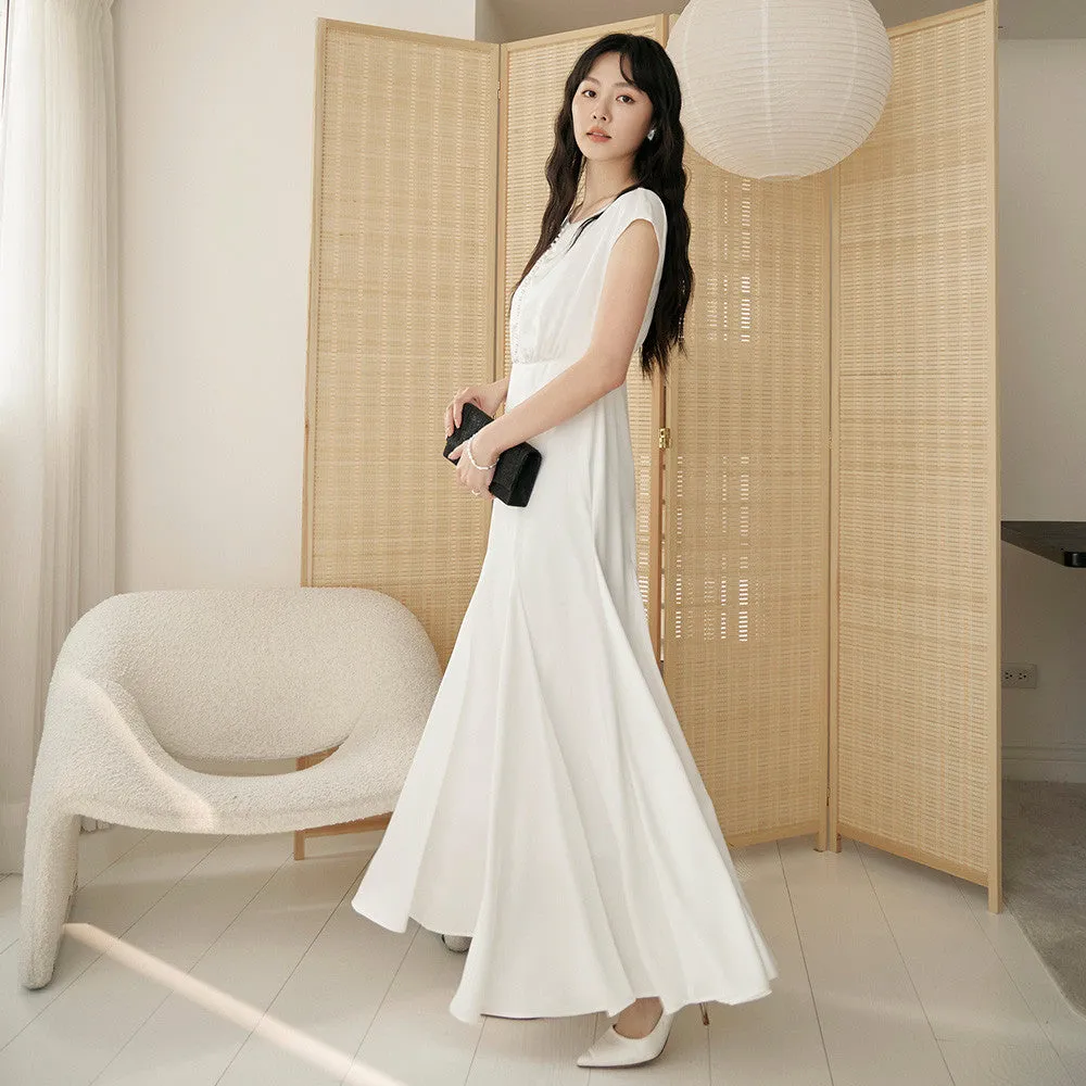 Wedding Dinner Party Pearl Button Long Maxi Fishtail Dress