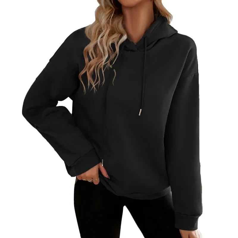 Women Casual Black Loose Hoodies Autumn Winter Long Sleeve Hooded Sweatshirt Thick Simple Tops Lazy Style Pullover 2024 New Sale