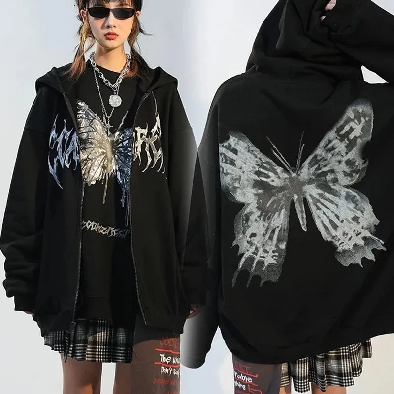 Women Retro streetwear Hip Hop Jacket hoodie
