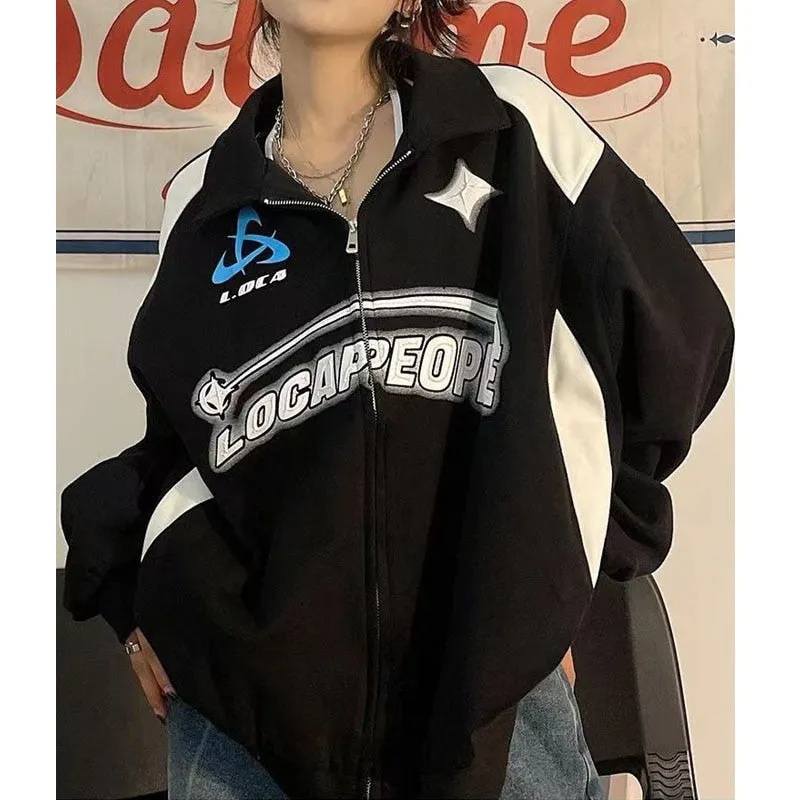 Women Retro streetwear Hip Hop Jacket hoodie