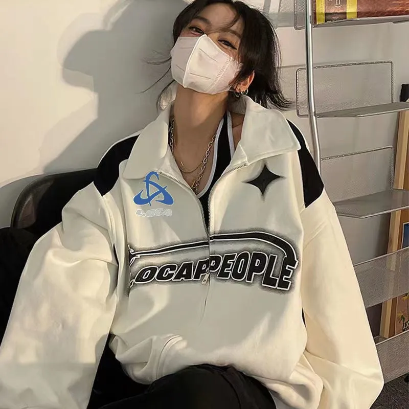 Women Retro streetwear Hip Hop Jacket hoodie