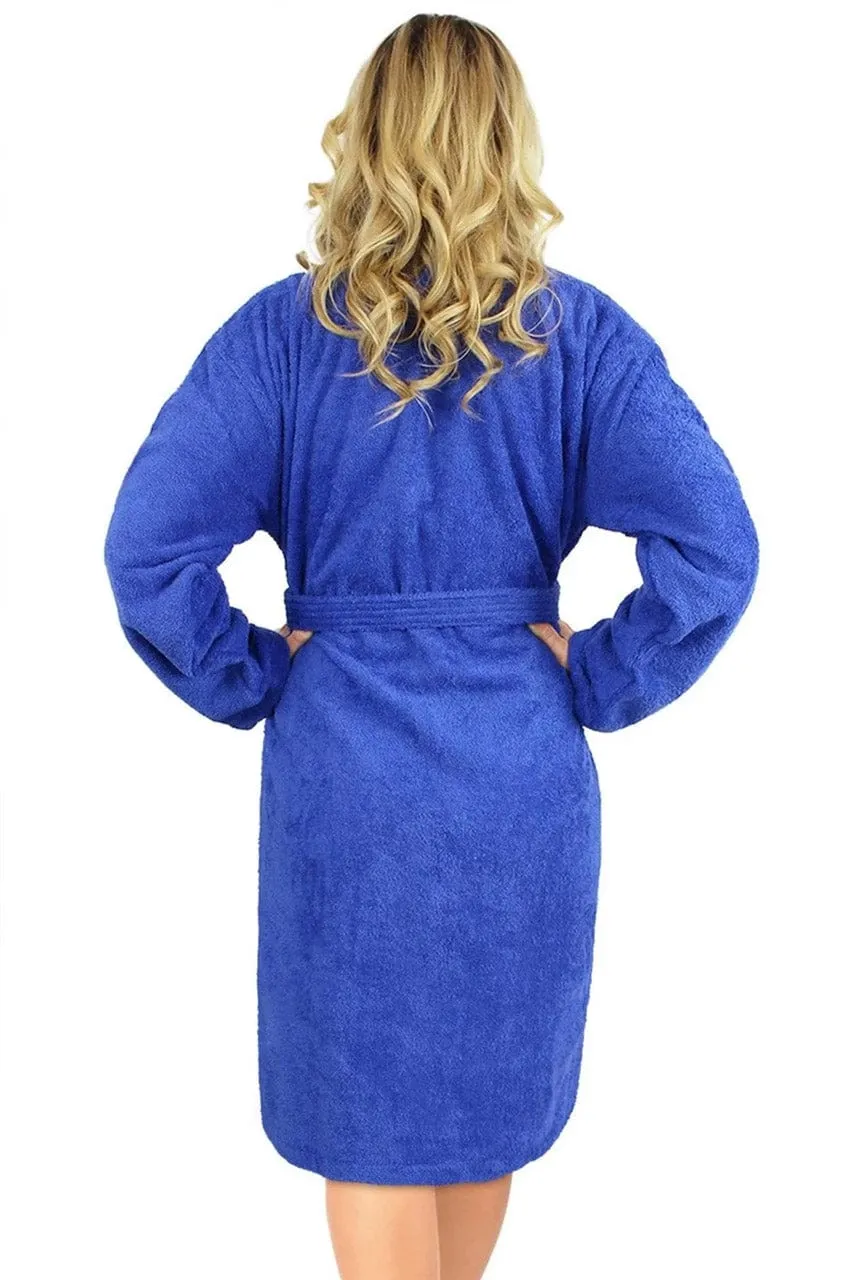 Women's Terry Cloth Cotton Turkish Bathrobe, Kimono Style, Comfort Soft & Fast Dry, (Royal Blue)
